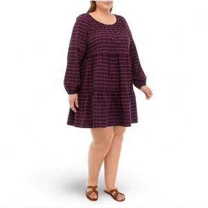 Wonderly Plaid Long Sleeve Tiered Mini Dress Plus Size, Fall Pumpkin Patch Vibes